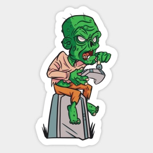 Cartoon Zombie Gamer Sitting on a Tombstone Sticker